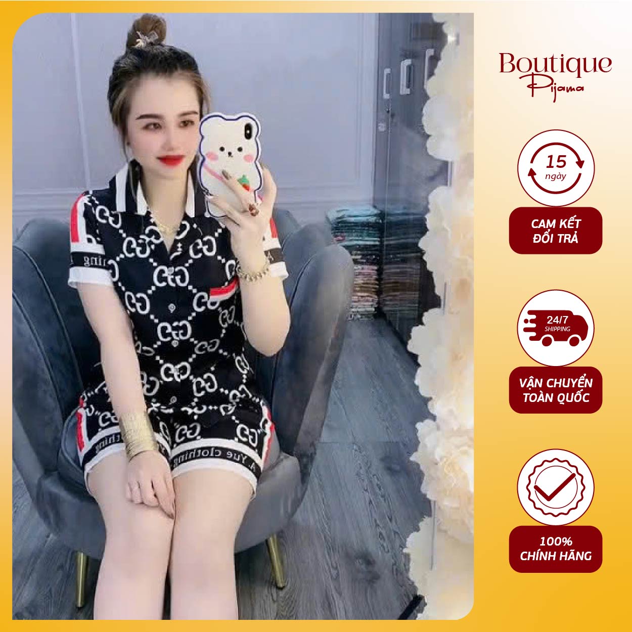 #1 Pijama cộc tay quần đùi phong cách NHẬT BẢN freesize 42kg - 70kg mặc ôm dáng cực xinh