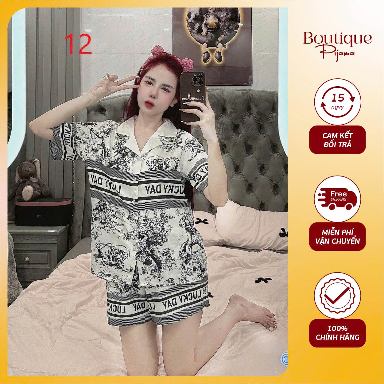 #1   Pijama nữ ngắn tay cộc đùi  phong cách Nhật Bản năng động