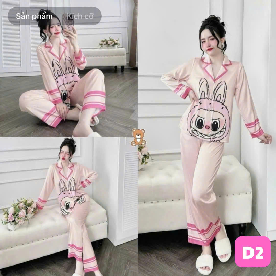 #1 Bộ Pijama nữ Lụa Satin họa tiết Labubu cute dễ thương