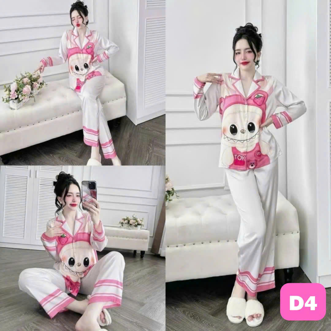 #1 Pijama cộc dài Labubu gam màu trắng hồng phong cách Hàn Quốc cực xinh cute