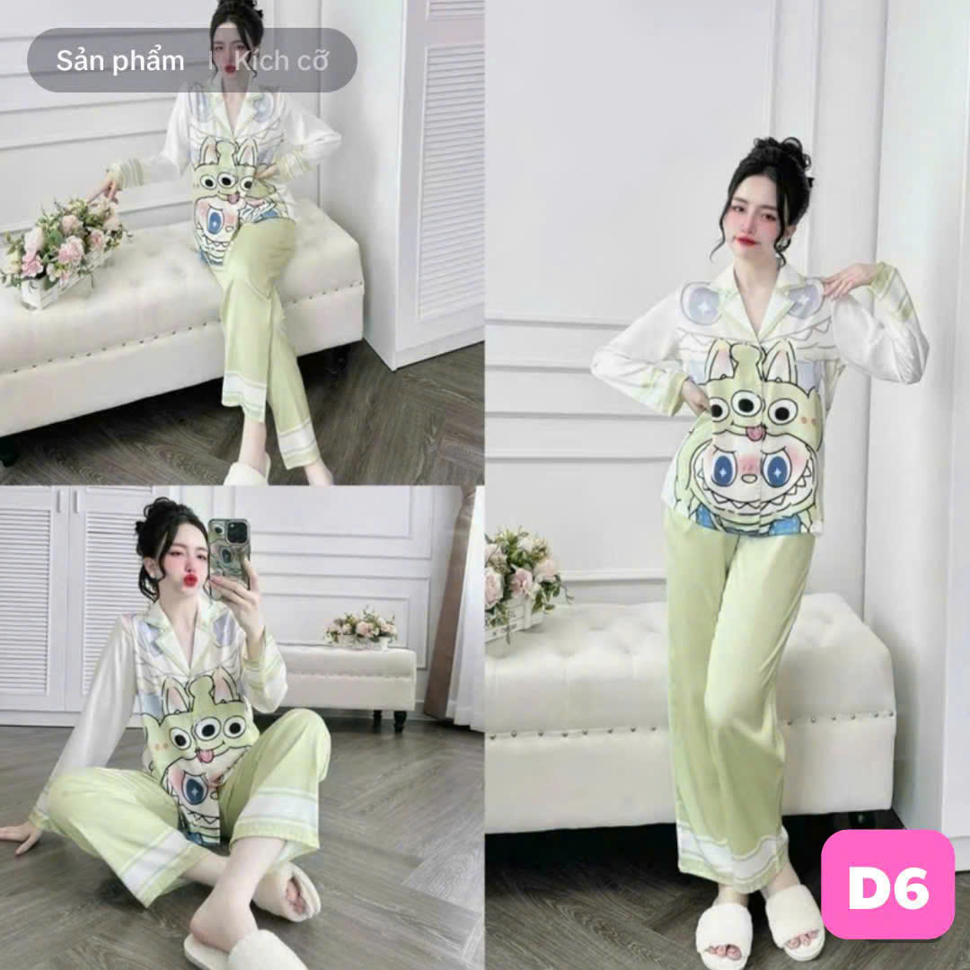 #1 Mẫu Pijama dài tay họa tiết labubu xanh ngọc bích thanh cao