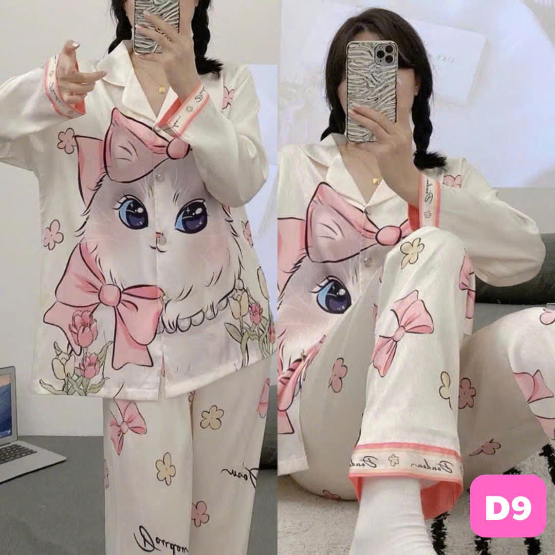 #1 Bộ đồ Pijama họa tiết Hello Kitty chất Lụa Satin